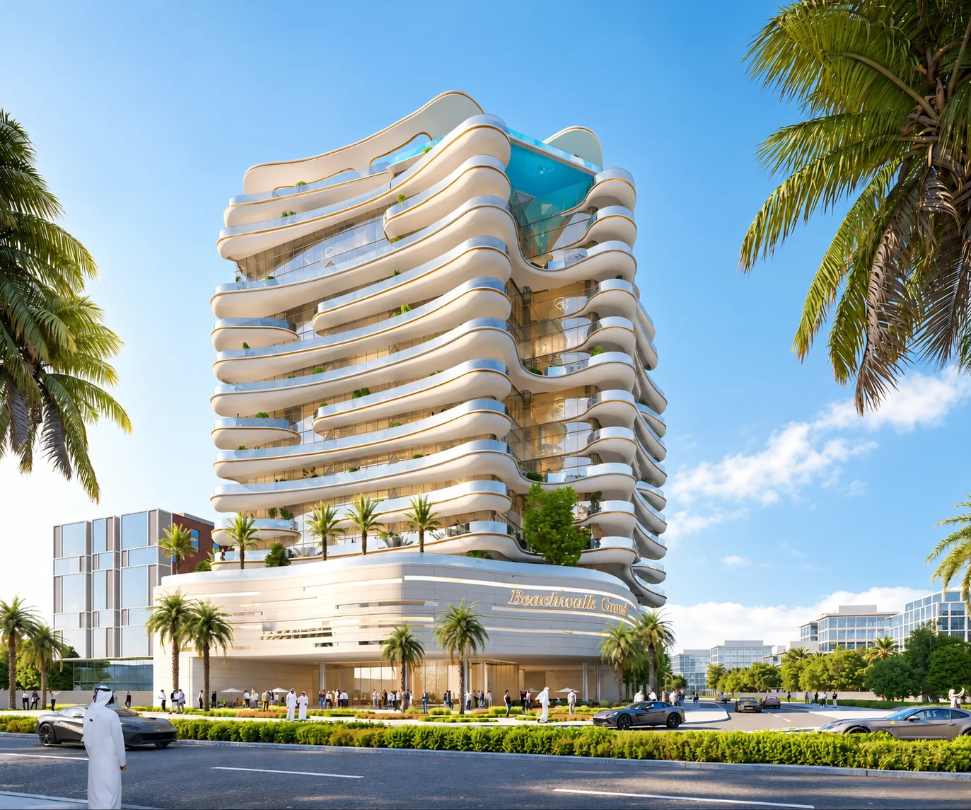 AI-enhanced developer rendering of Dubai Islands — Beach Walk Grand, Dubai Islands