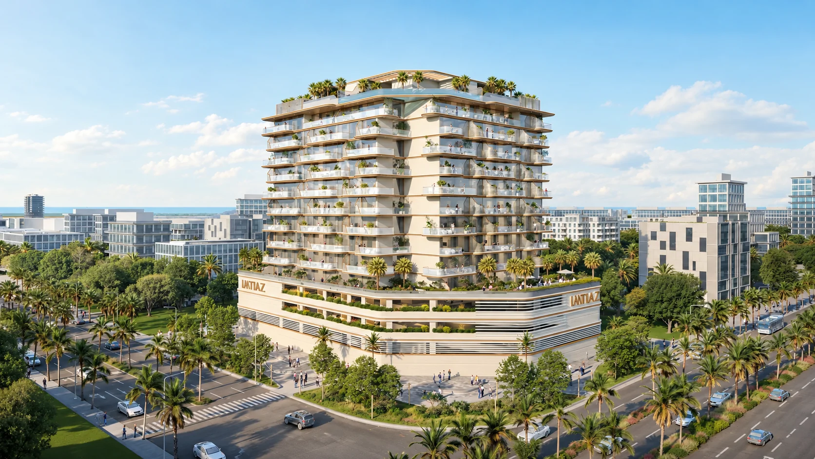 AI-enhanced developer rendering of Dubai Islands — Sunset Bay Grand, Dubai Islands